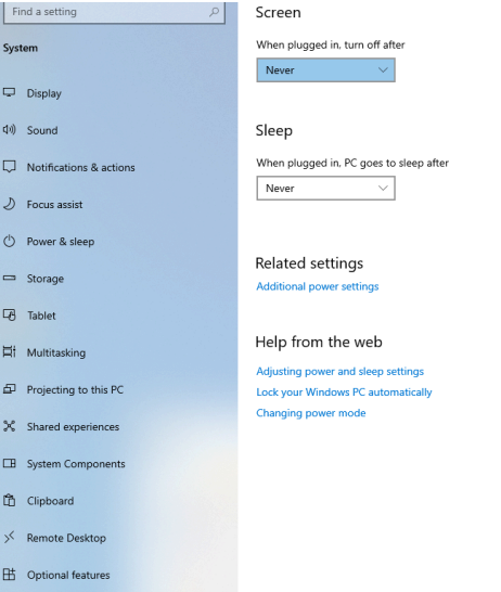 Windows Power Settings