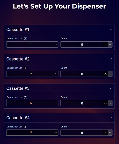 Cash Dispenser Configuration